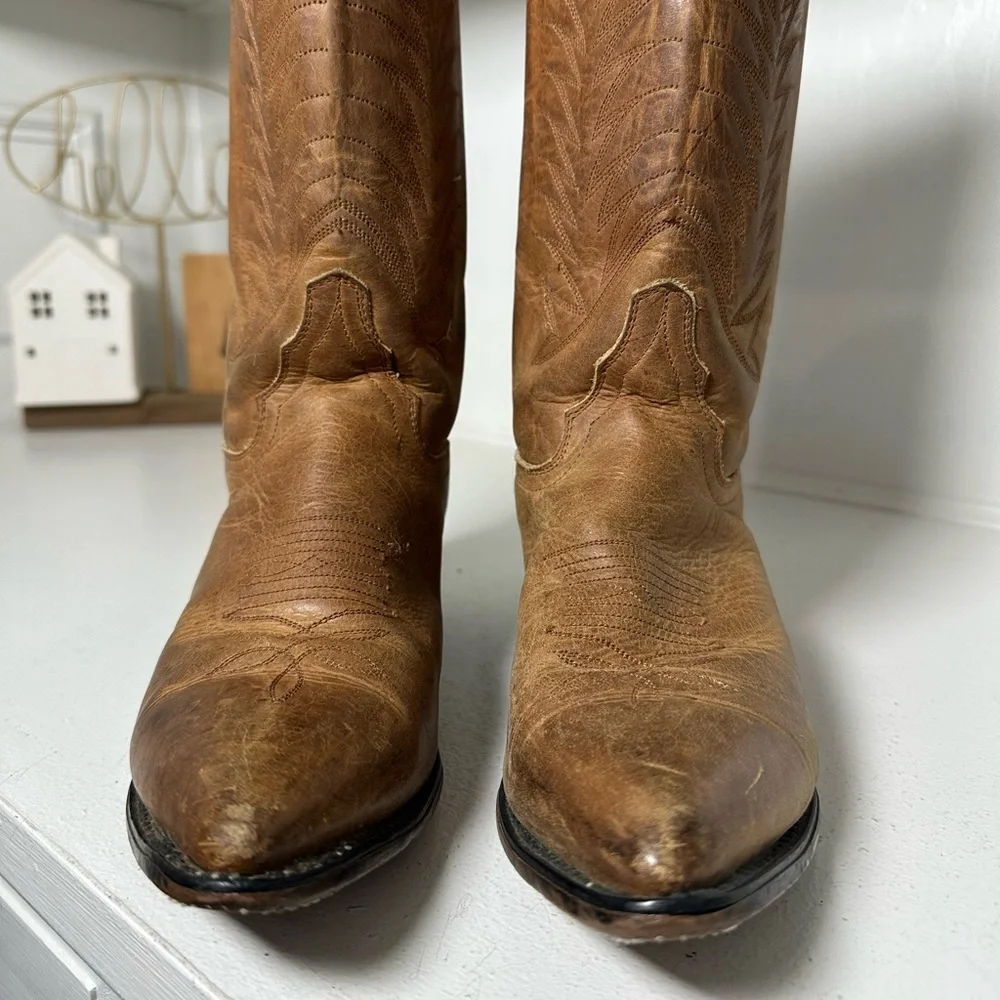 **SOLD**Diamond J Women’s Cowboy Boots Size 7.5 Tan Leather Western Boots - Picture 4 of 10